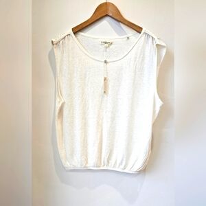 Max Studio London Cream Ivory Sleeveless Top Blouse Relaxed Fit Elastic Band L